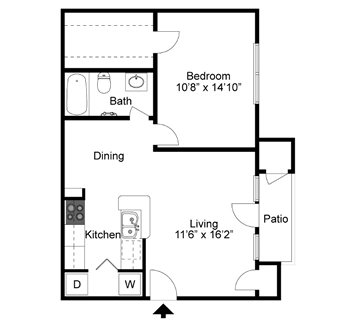 A2 - One Bedroom / One Bath - 696 Sq. Ft.*