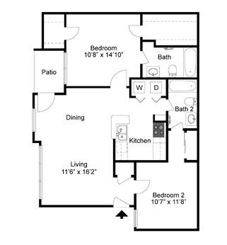 B1 - Two Bedroom / Two Bath - 1,007 Sq. Ft.*